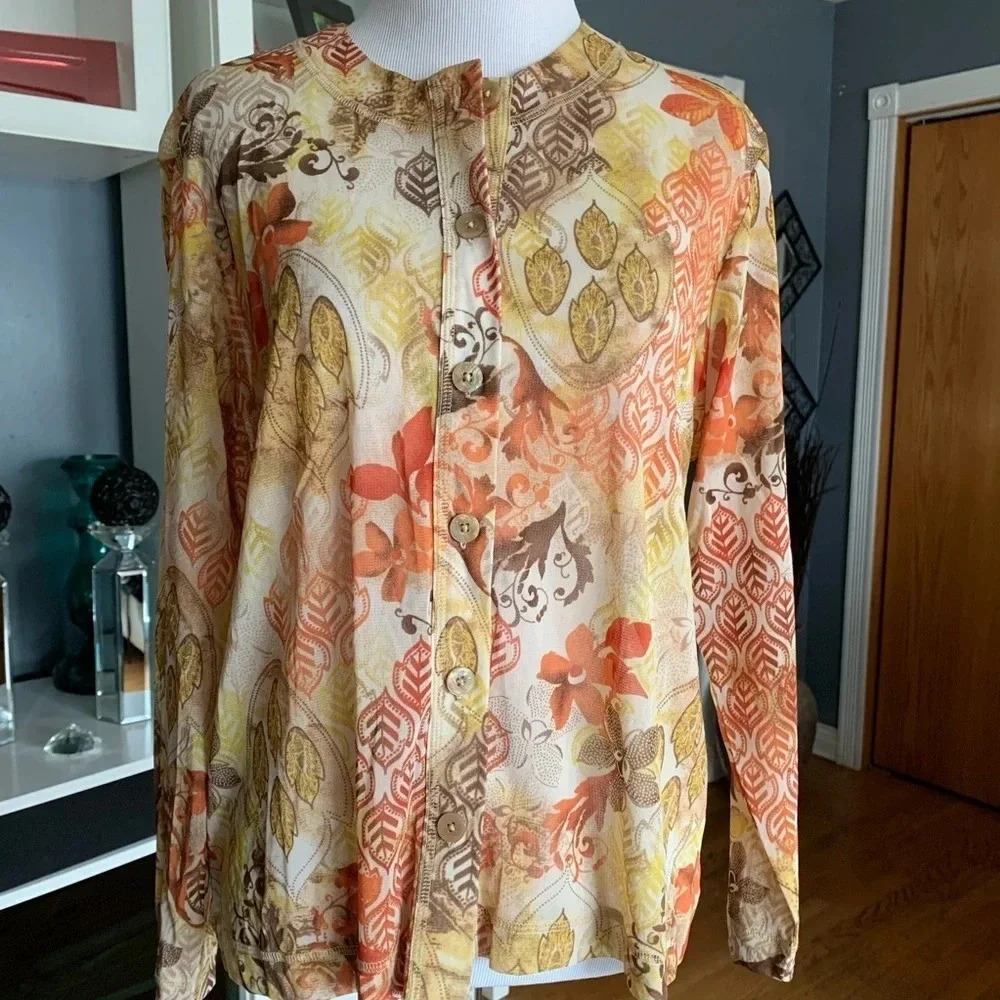 **NEW Laura Ashley Leaf Print Sheer Shirt